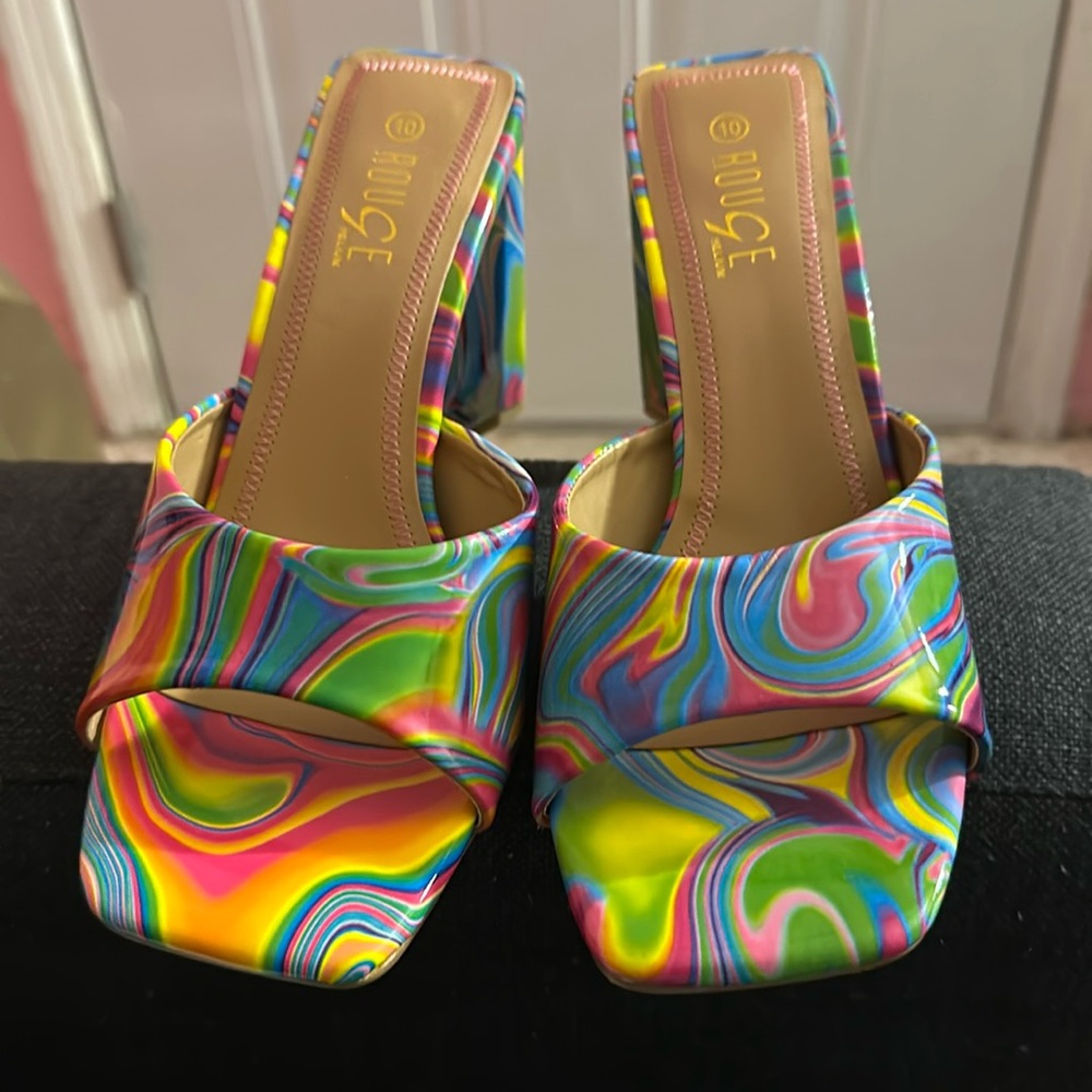 Rainbow tye dye chunky heels size 10